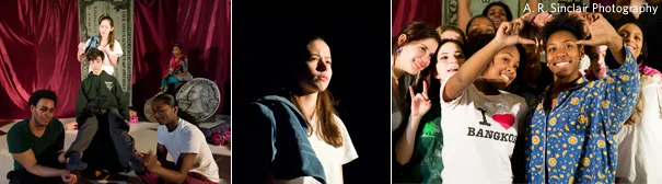 Three pictures depiciting various scenes from the play