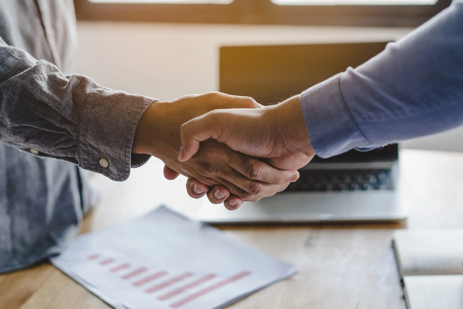 Two businessmen handshaking in meeting