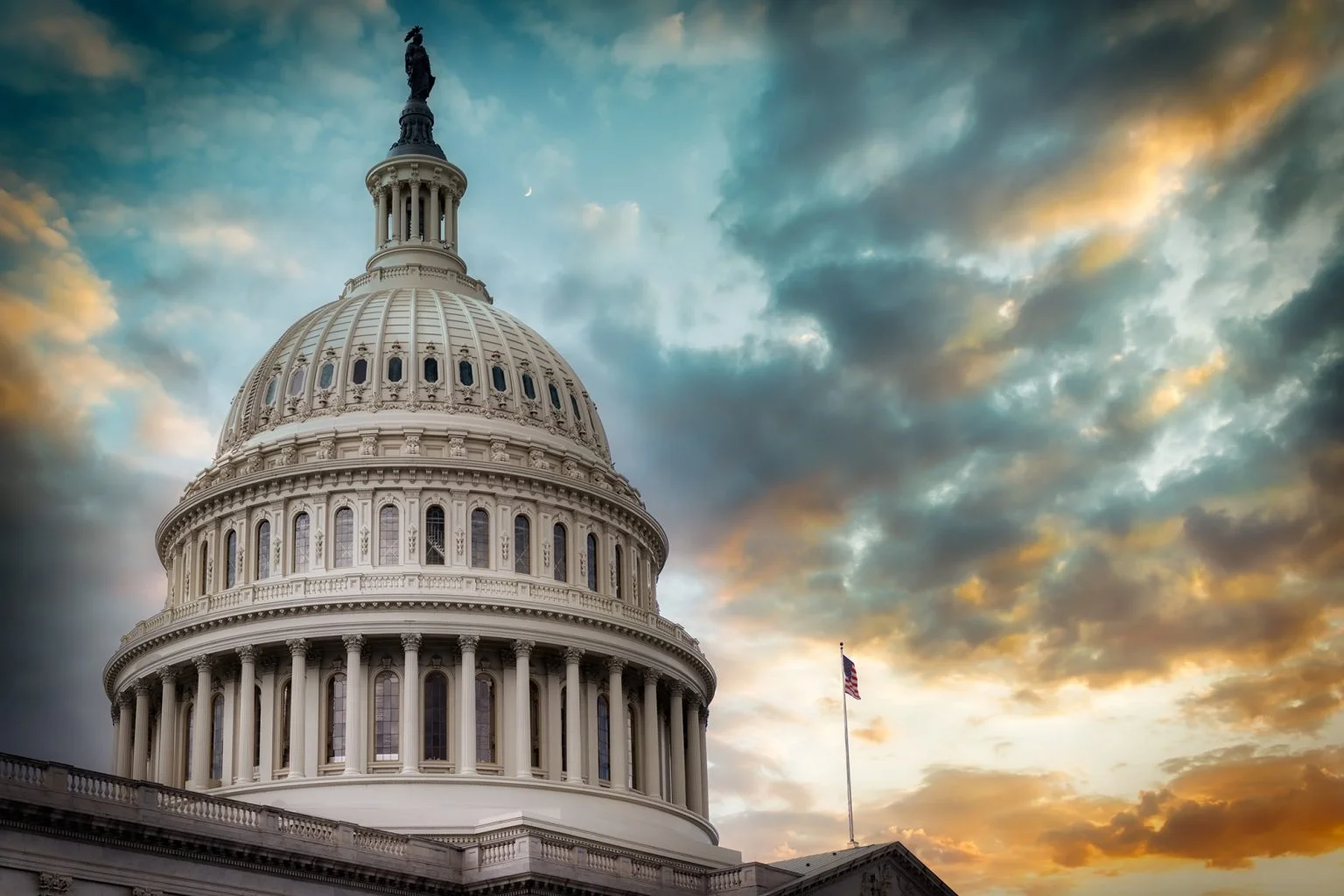 U.S. Capitol building with a stormy sky