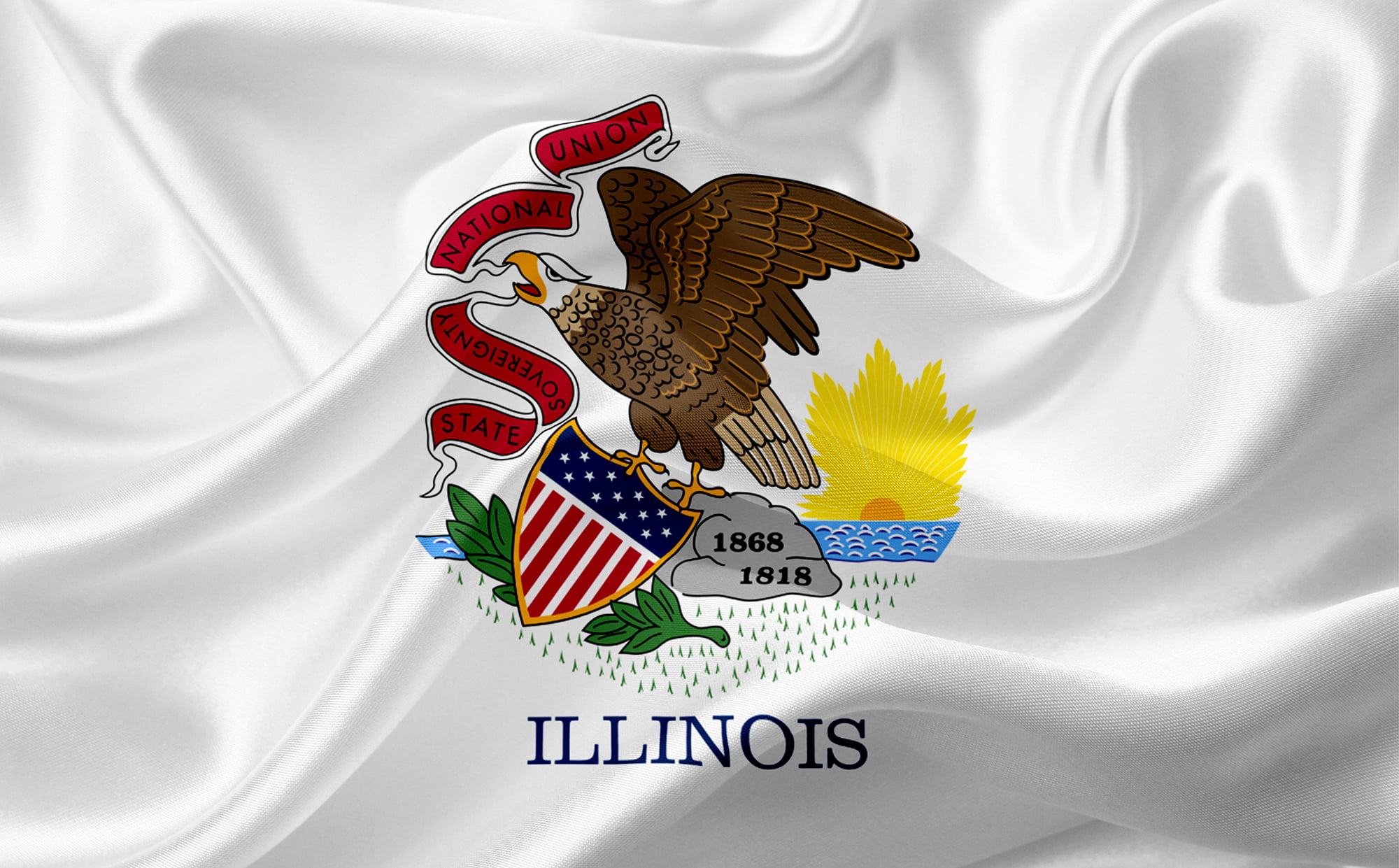 Illinois state flag in a waving fabric texture