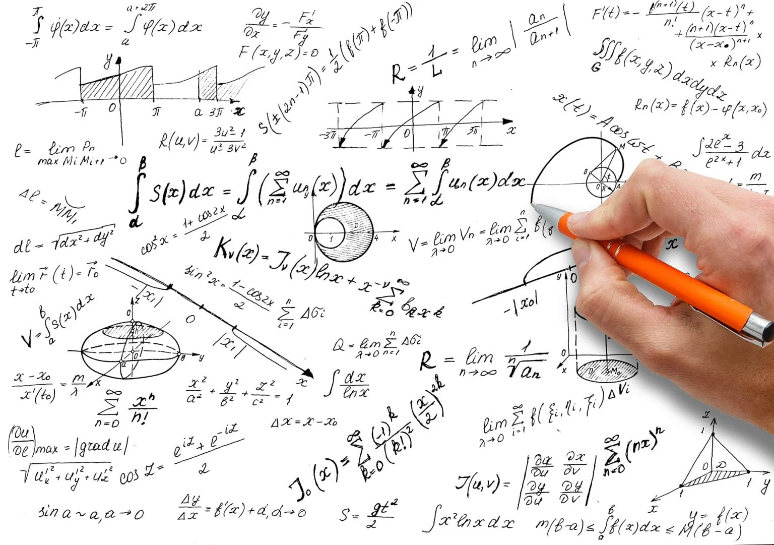 man hand is pointing out the complicated math calculations