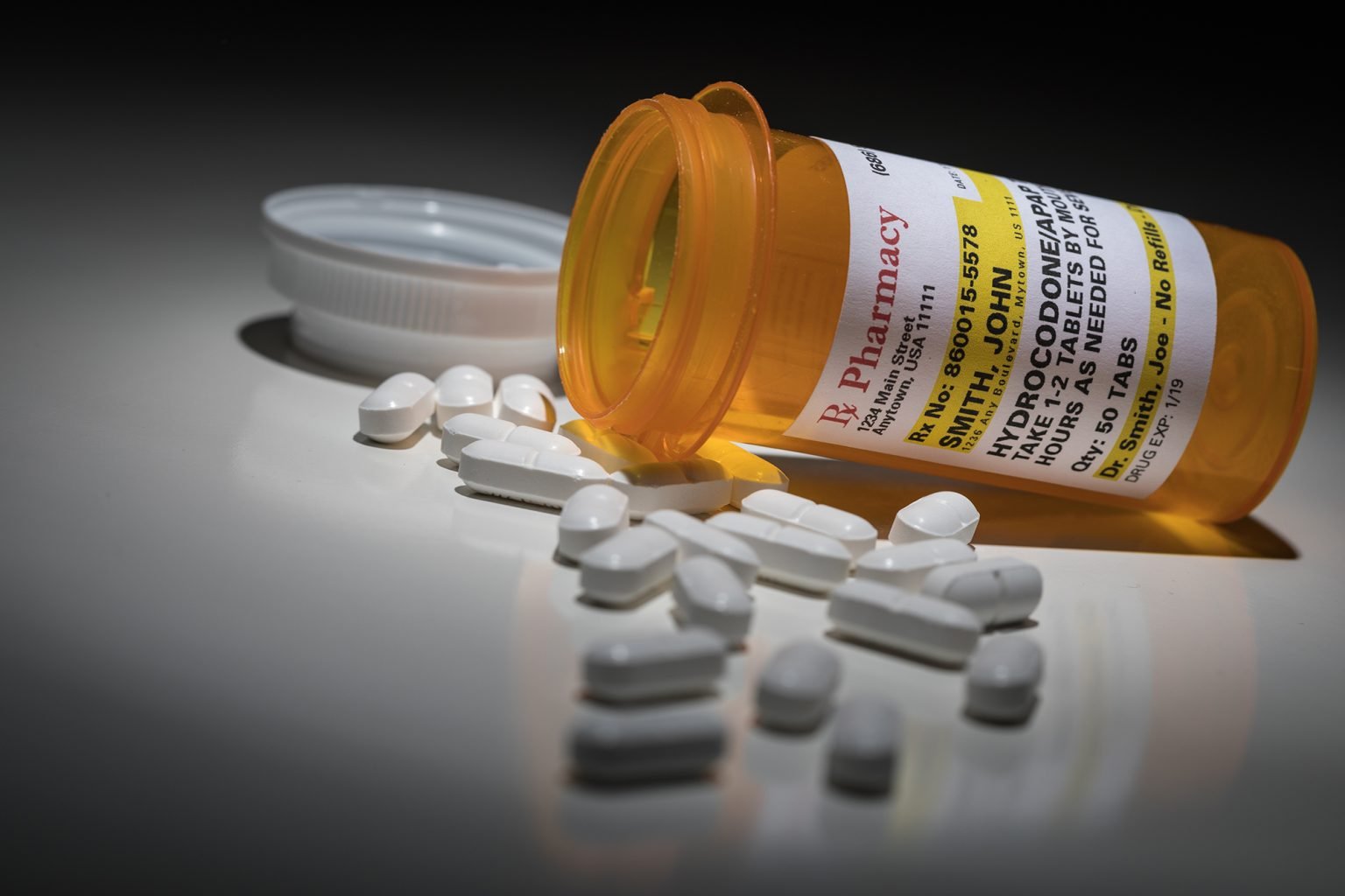 Hydrocodone Pills and Prescription Bottles with Non Proprietary Label