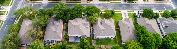 Aerial photo of a row of houses