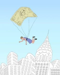 Woman being carried by a dollar