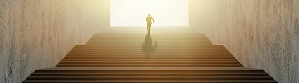 Man running up the stairs