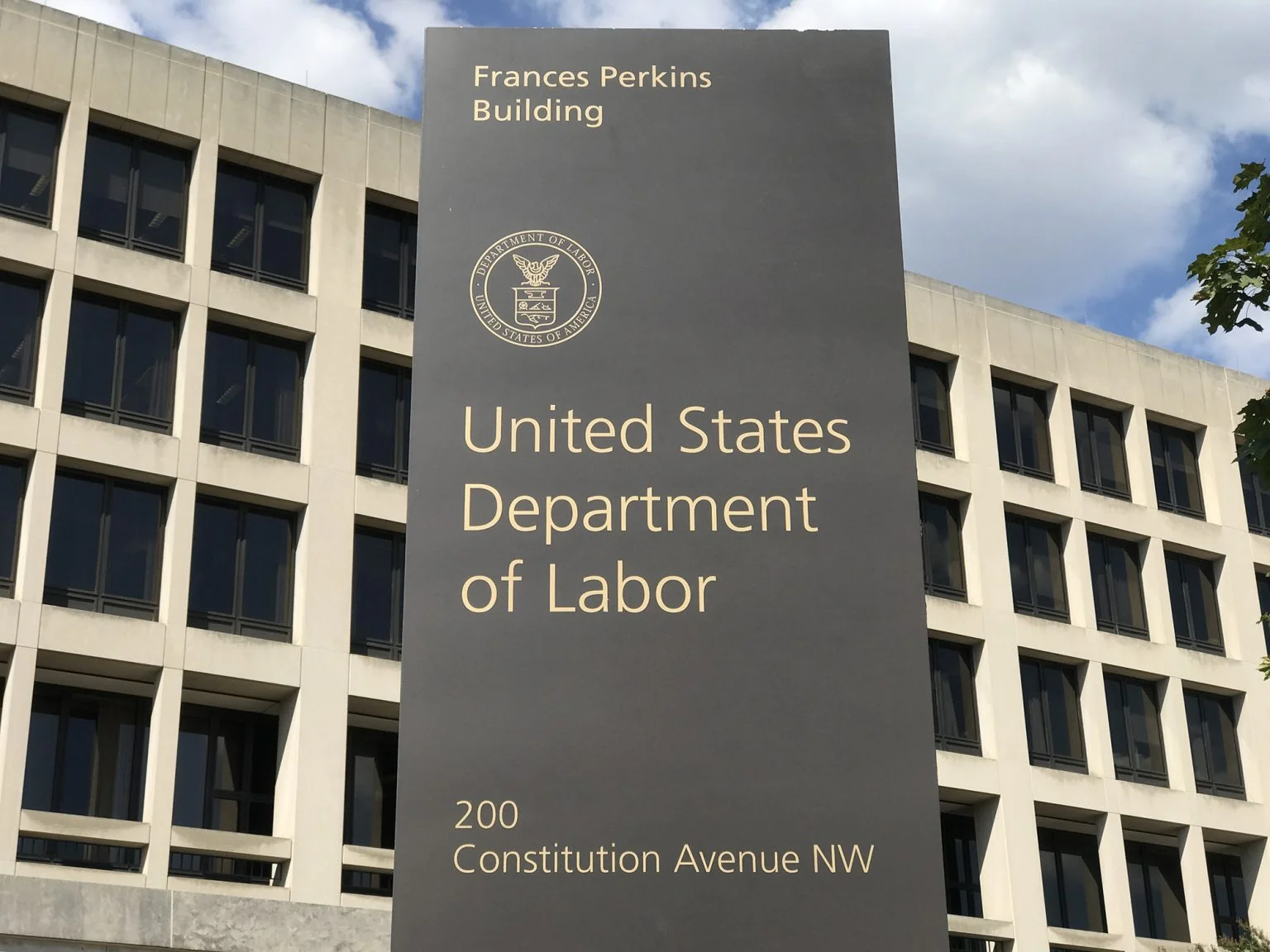 U.S. Department of Labor sign outside headquarters