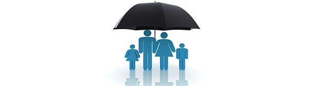 Family under an umbrella
