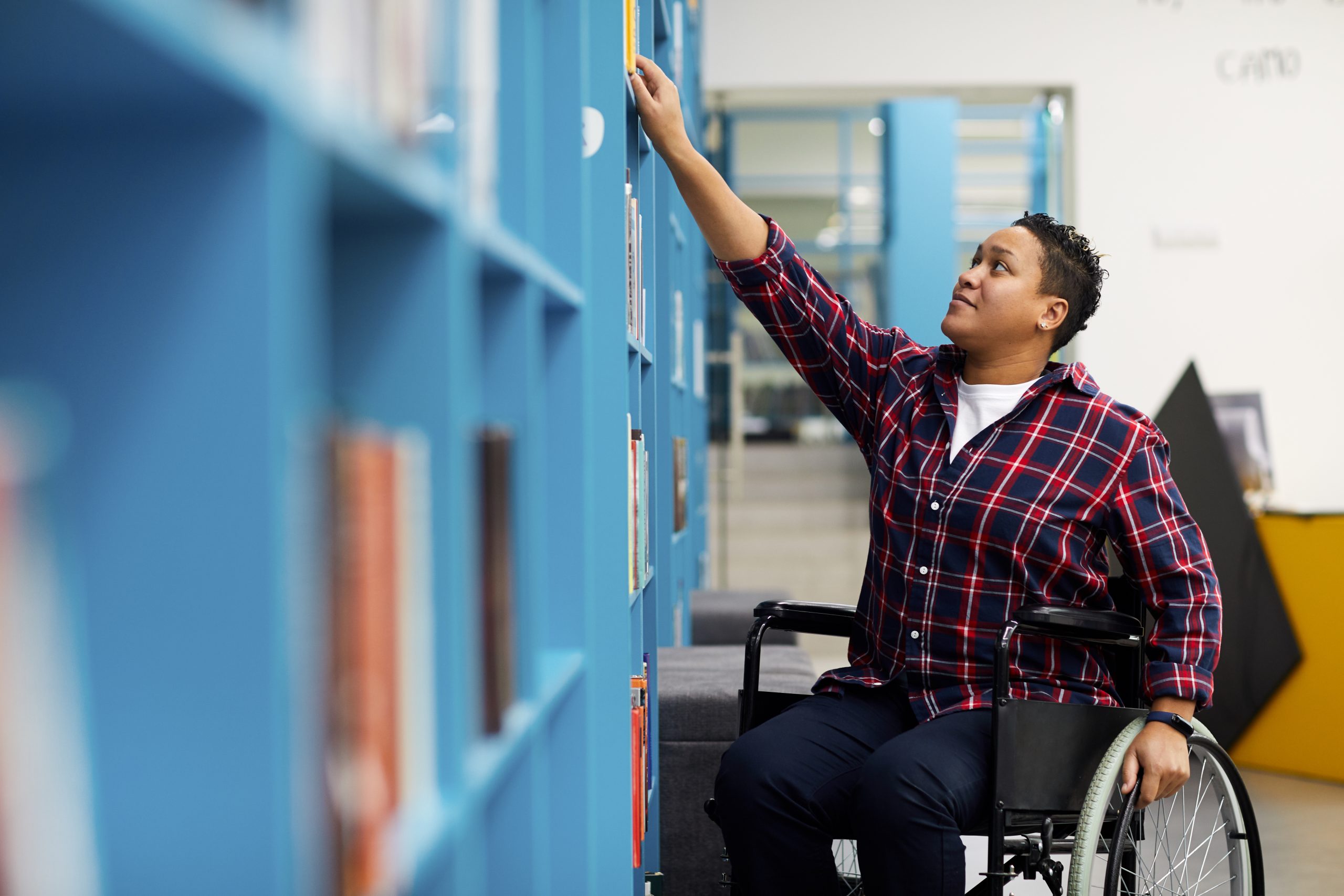 Handicapped student in the library 