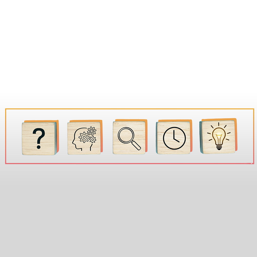 Blocks that show a question mark, magnifying glass, and bright light bulb