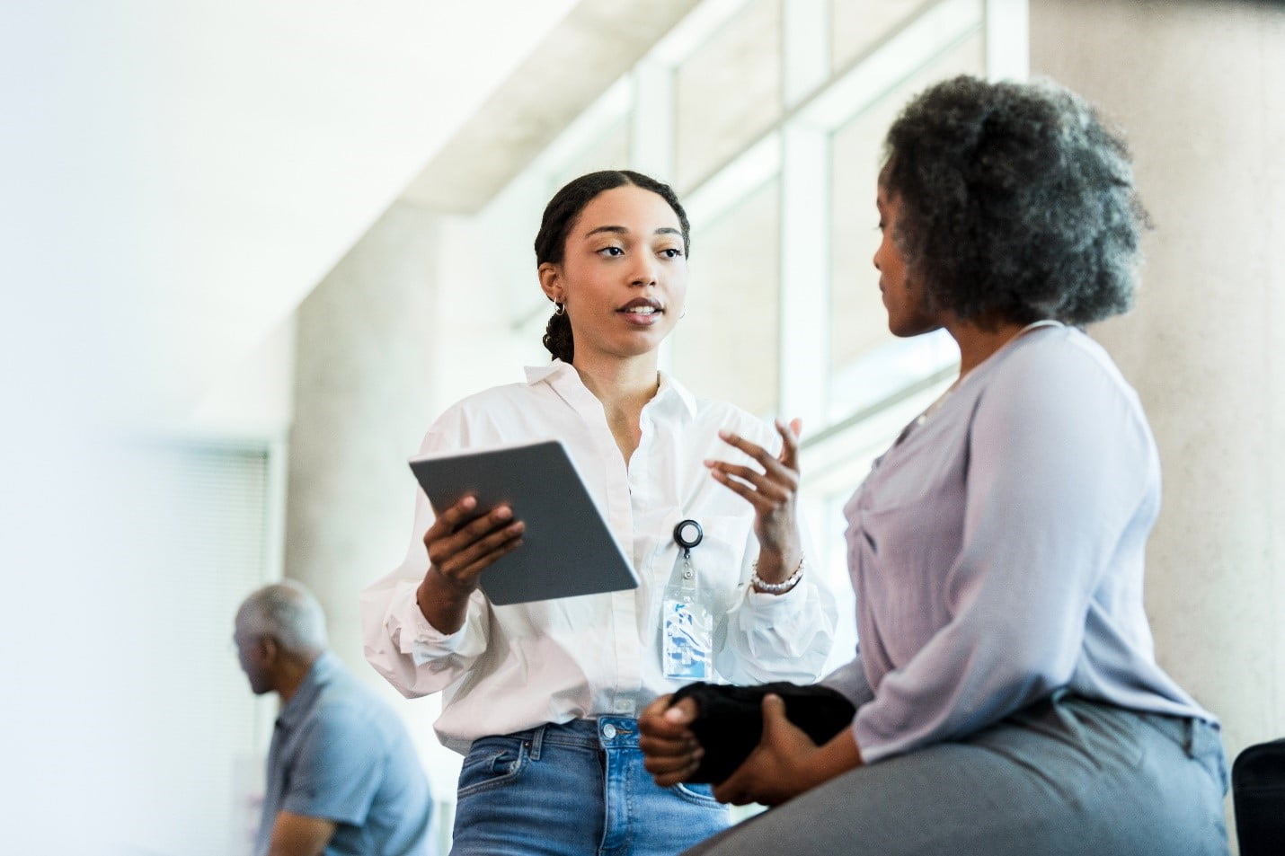 two women talking