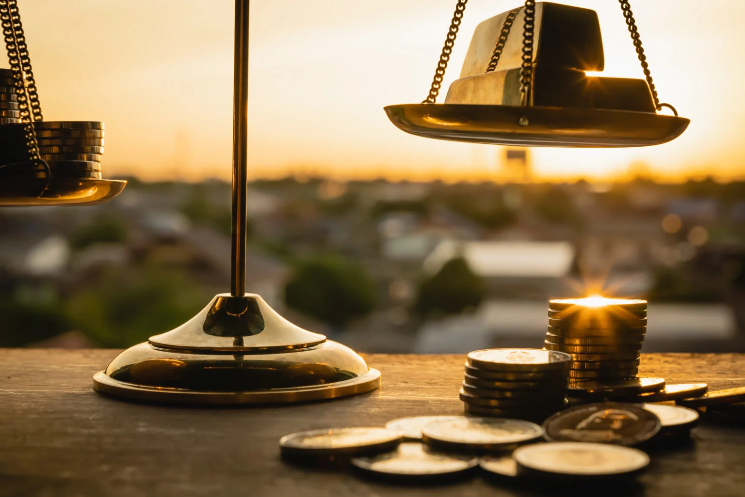 Silhouette of scale with coins