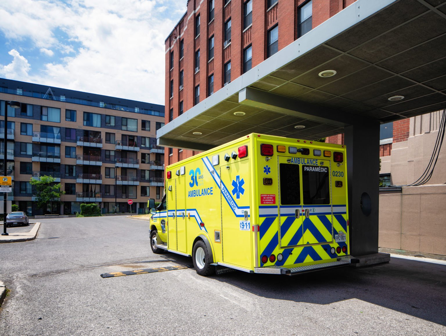 Ambulance waiting at Montreal Nursing Home during the covid-19 epidemic
