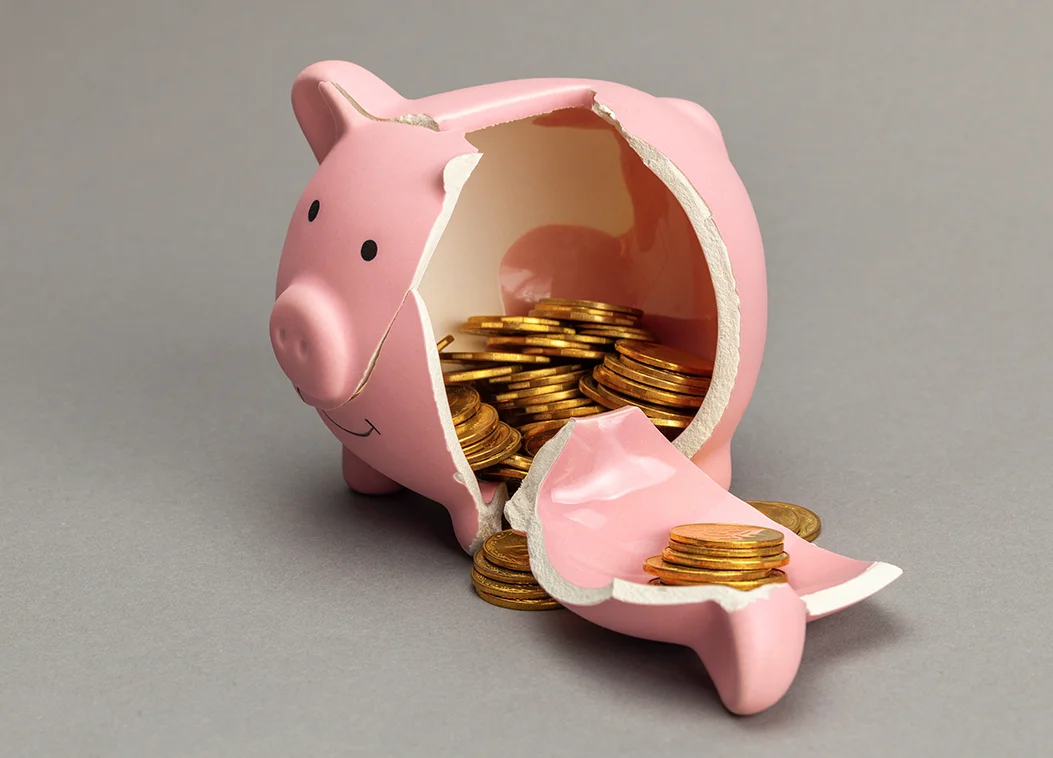 Smashed piggy bank
