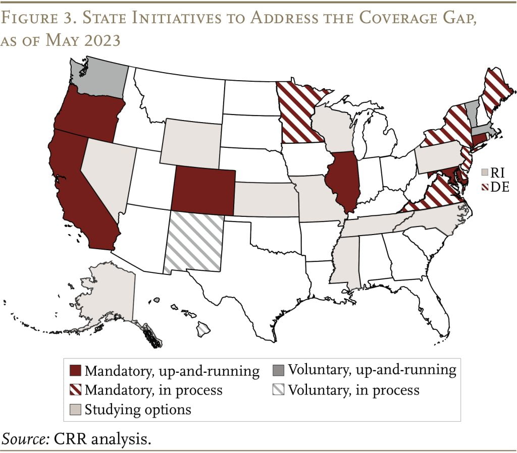 Map showing the state initiatives to address the coverage gap, as of May 2023
