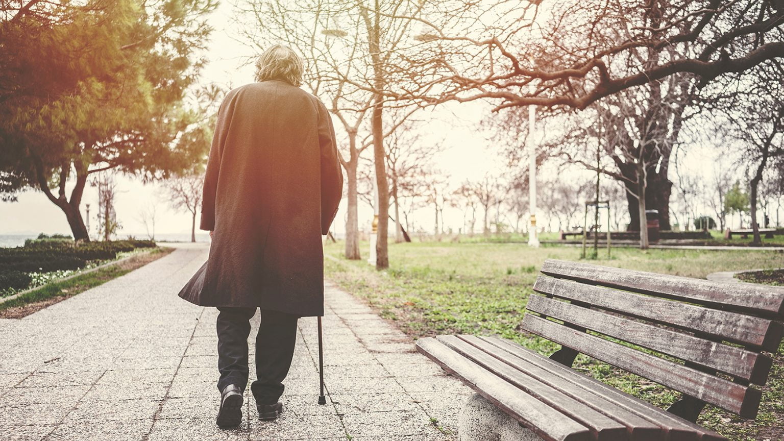 Old man walking in a park