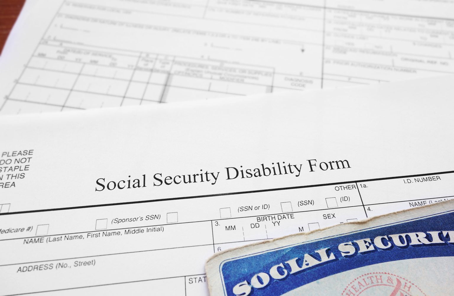 Social Security disability claim form and Social Security card