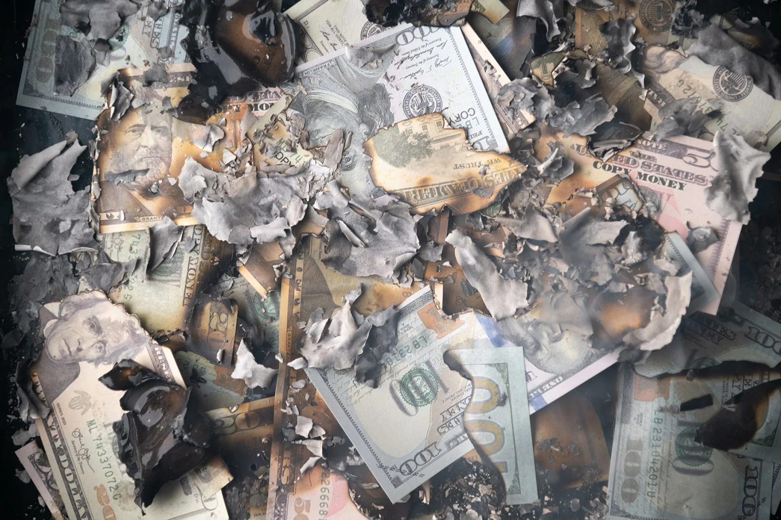 Burned U.S. dollar bills