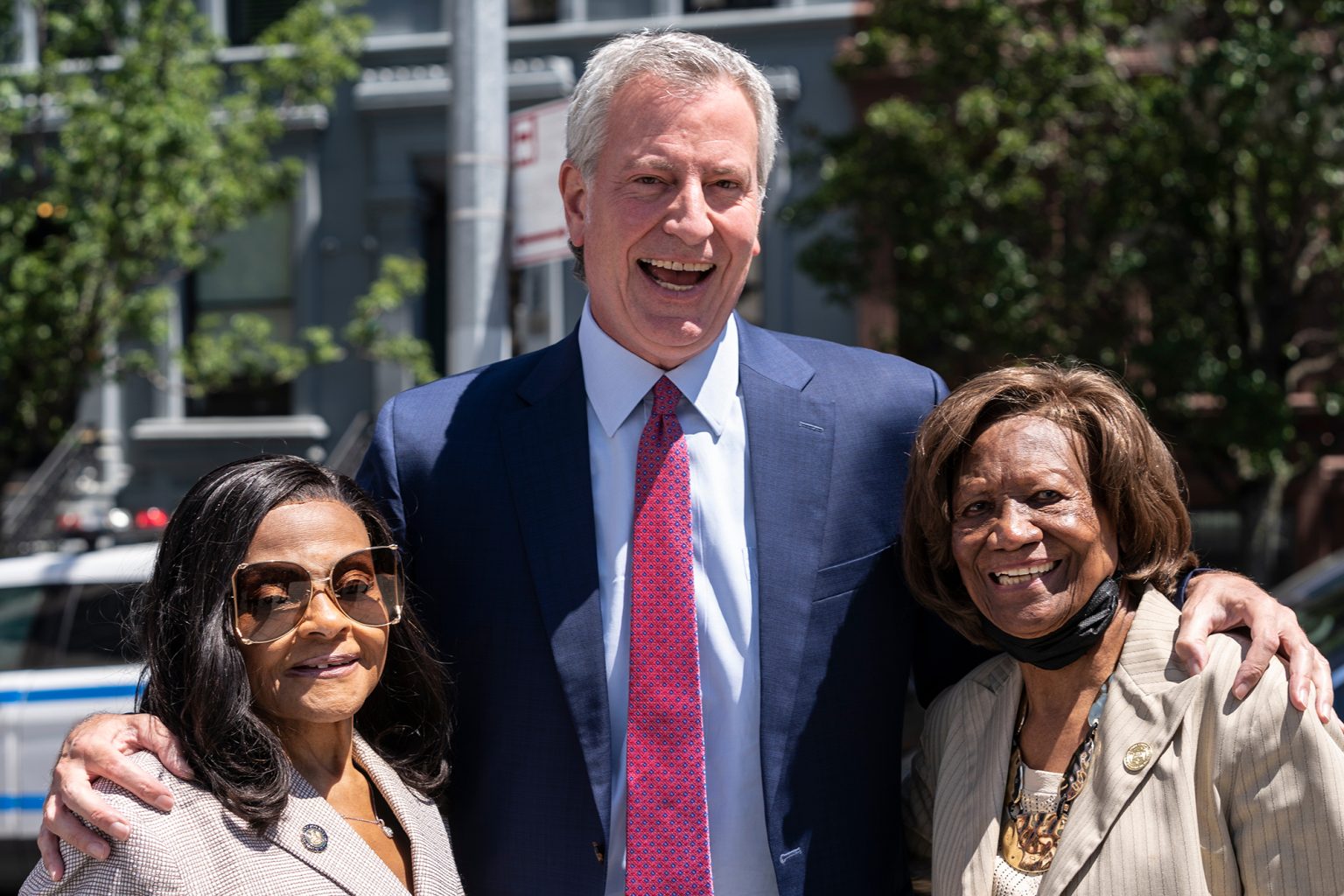 Inez Dickens, Bill de Blasio and Hazel Dukes attend construction kickoff for National Urban League Empowerment Center in Harlem