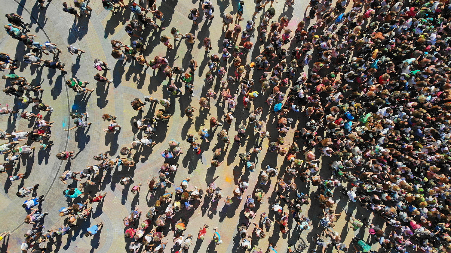 Aerial top view of a crowd people at the square