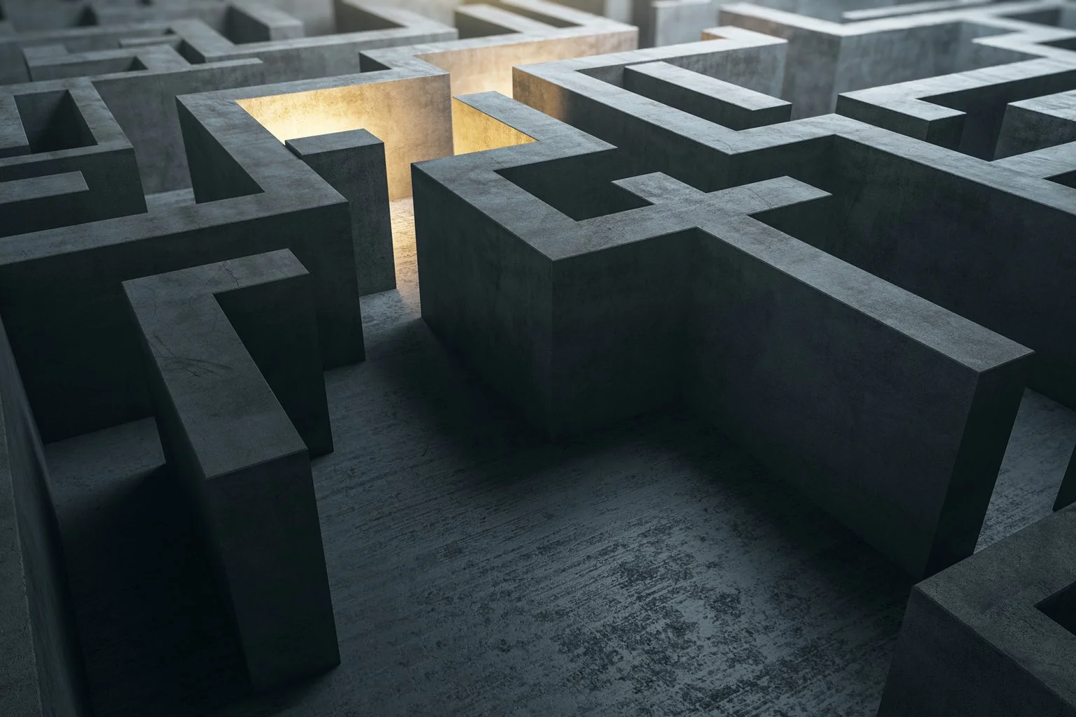 Labyrinth with a light shining in the middle