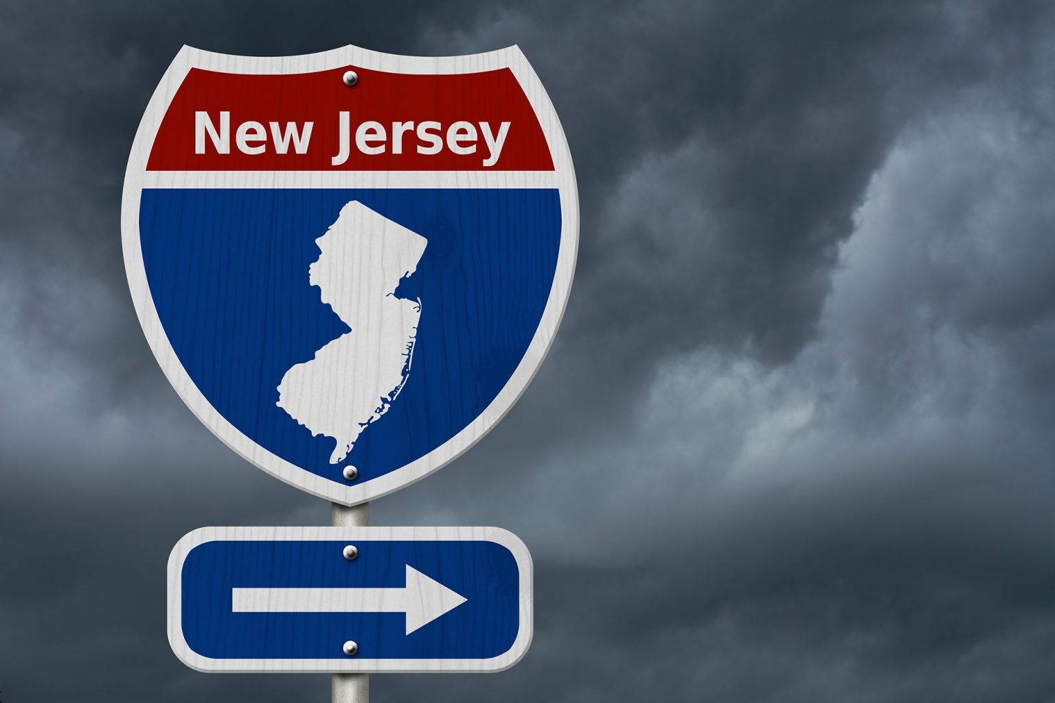 New Jersey road sign with stormy background