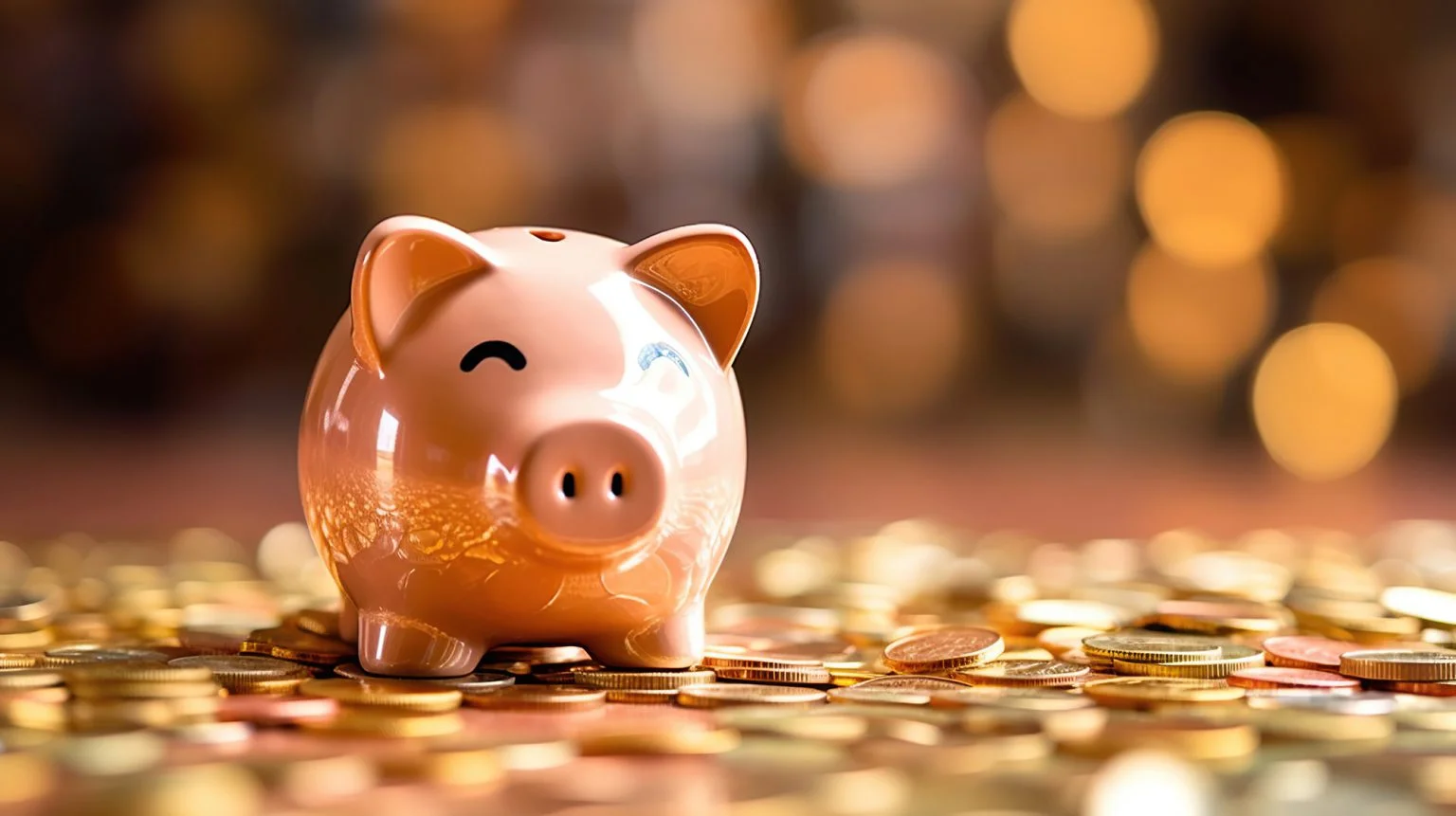 Piggy bank with falling coins