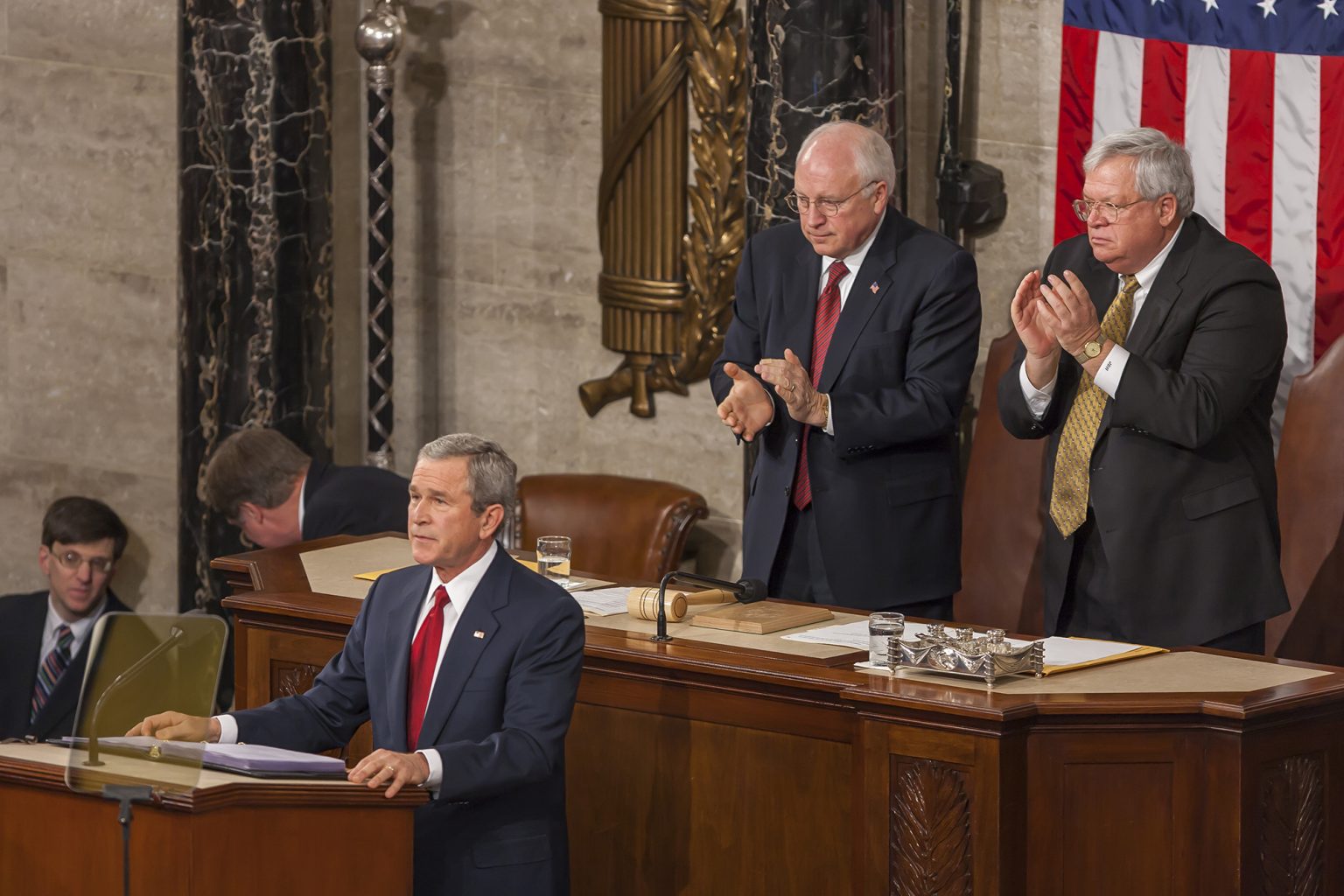 President George W. Bush delivering his State of the Union speech before a joint session of Congress