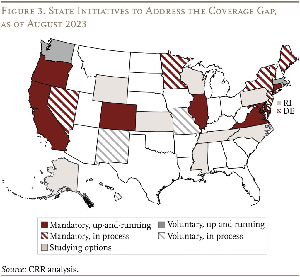 Map showing the state initiatives to address the coverage gap, as of August 2023