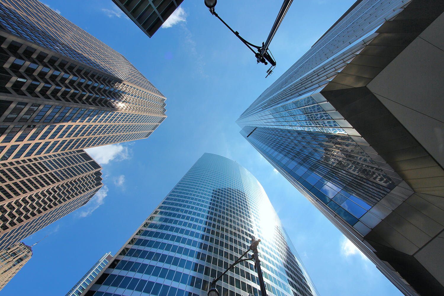 Looking up at Chicago skyscrapers