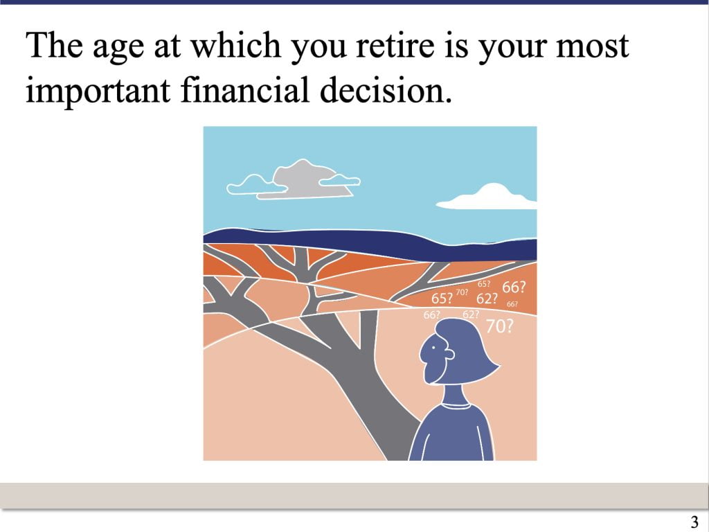 PowerPoint slide that says: The age at which you retire is your most Important financial decision.