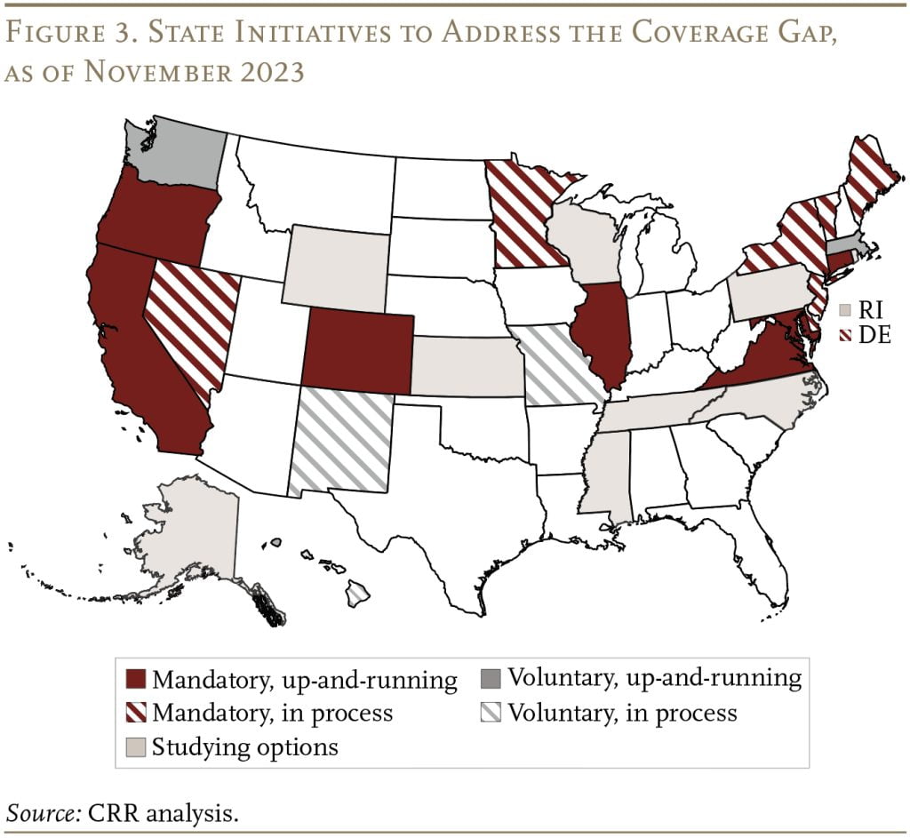 Map showing the state initiatives to address the coverage gap, as of November 2023