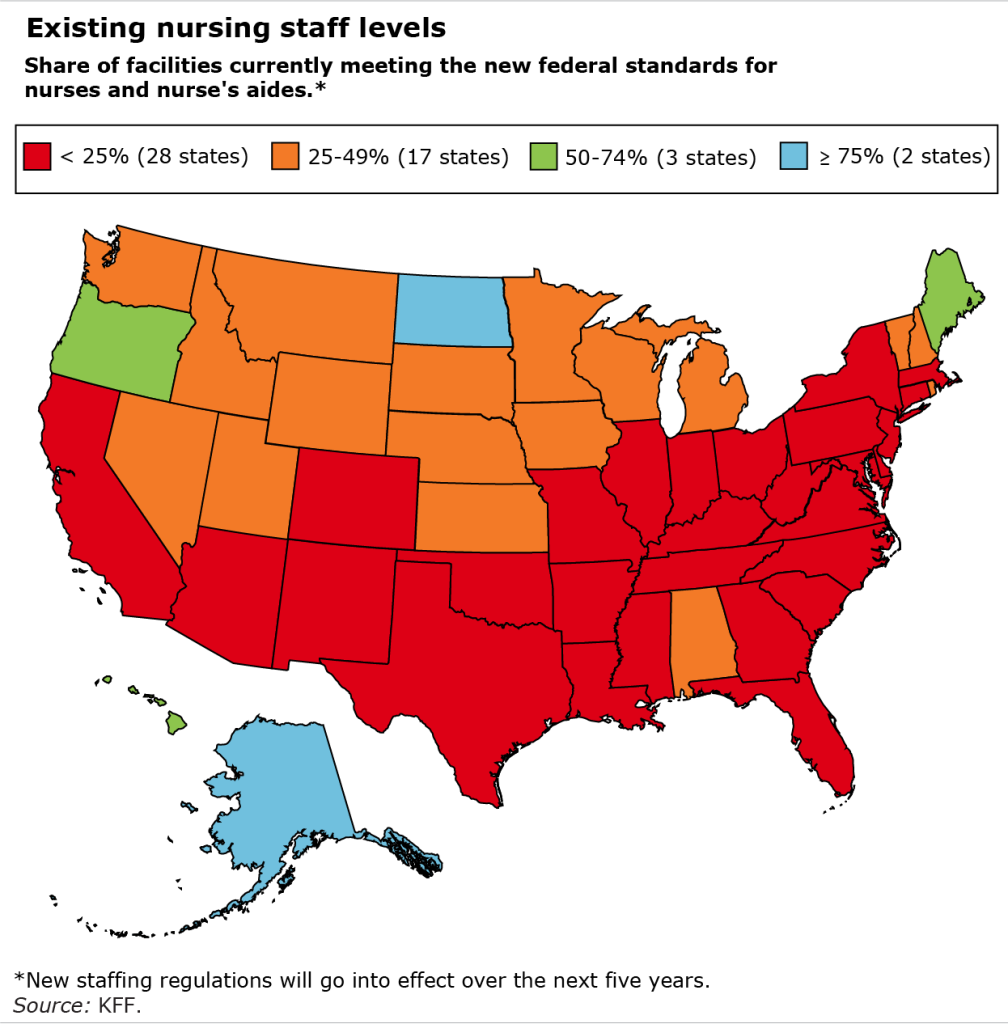 Map showing the share of nursing facilities meeting federal standards.