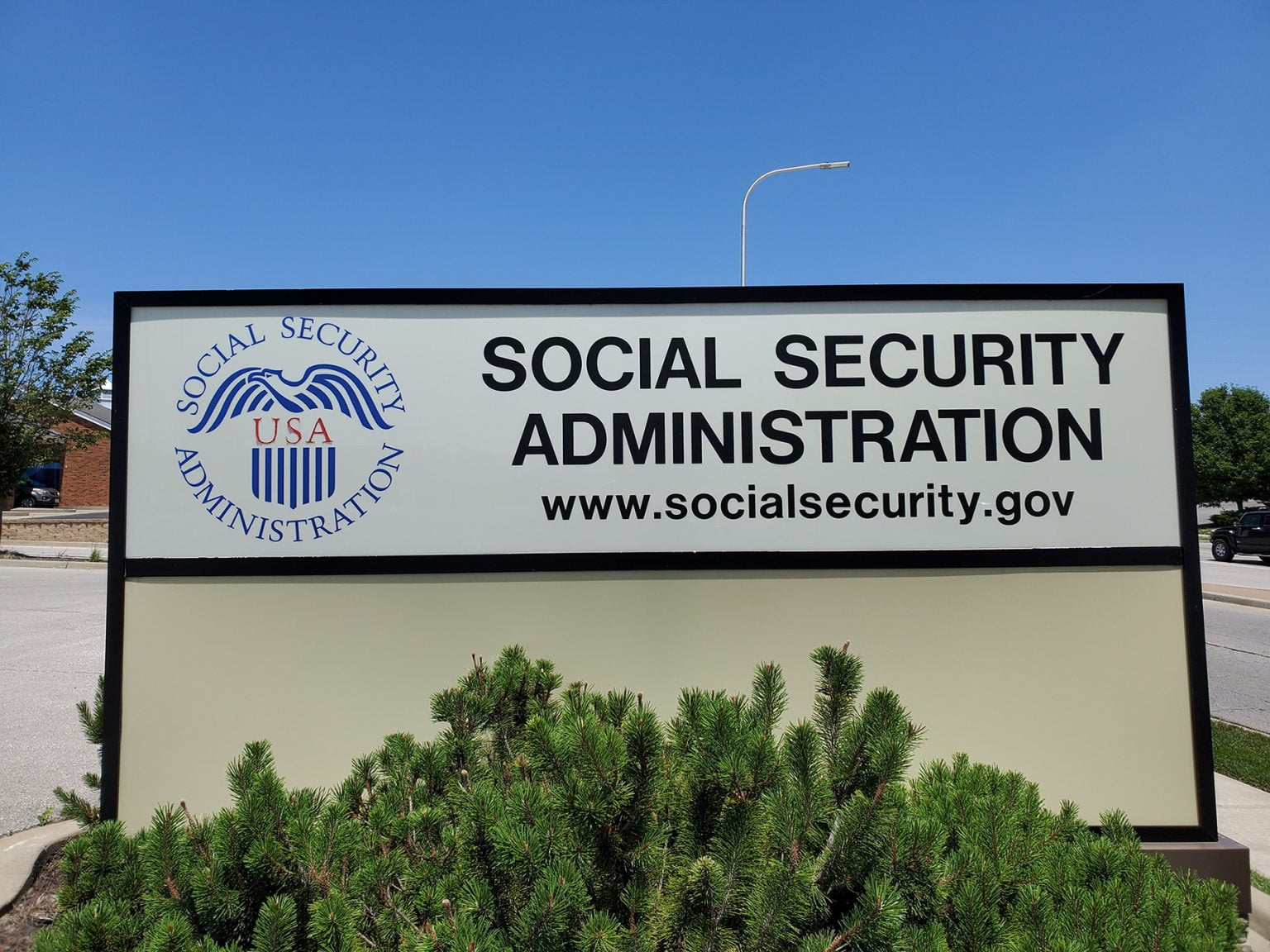 Social Security Administration sign with logo and website URL