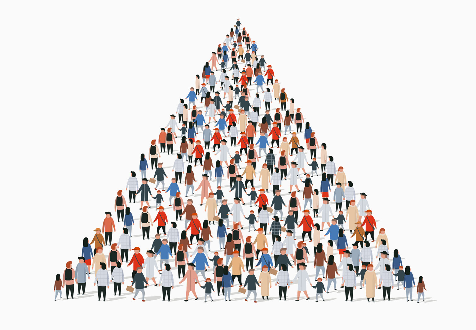 Large group of people standing in the shape of a pyramid