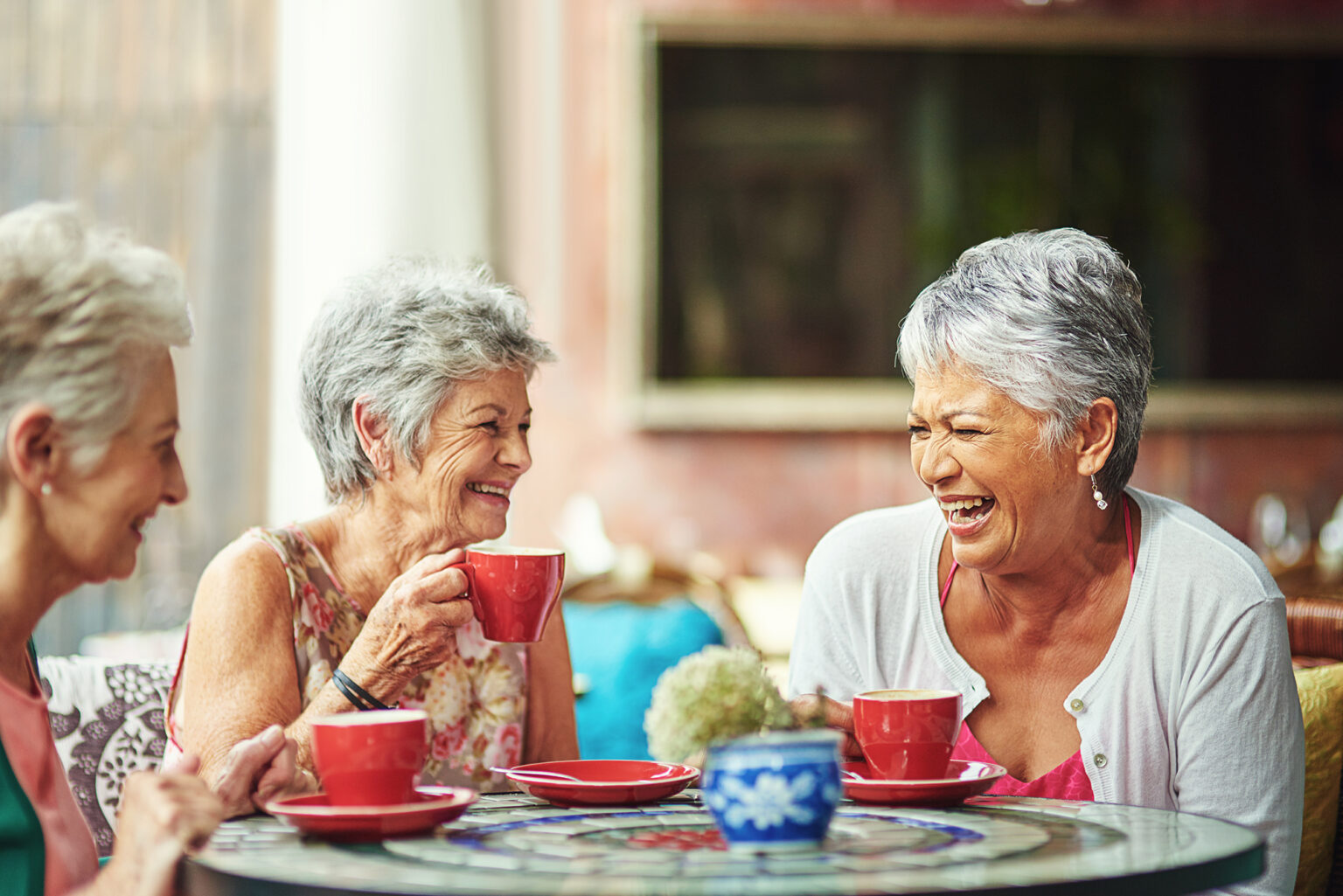 Cropped shot of a group of senior female friends enjoying a lunch date