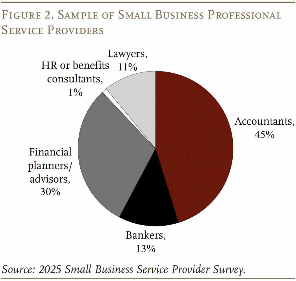 Pie chart showing the Sample of Small Business Professional
Service Providers