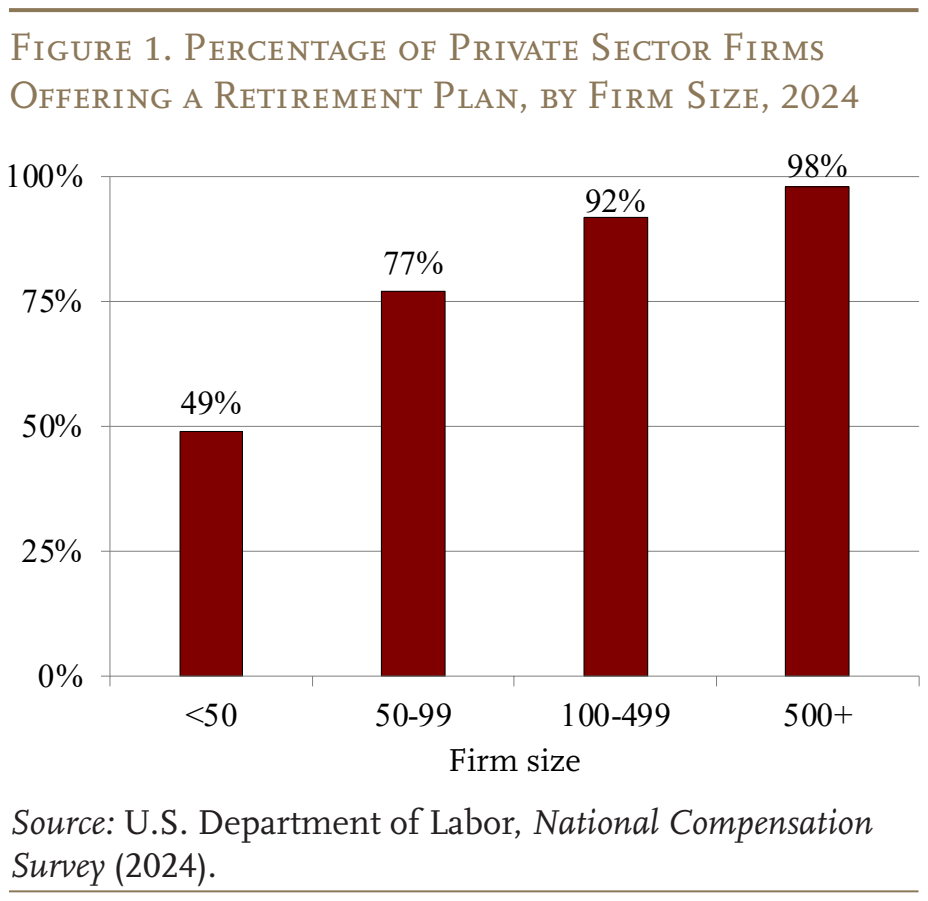 Figure 1. Percentage of Private Sector Firms Offering a Retirement Plan, by Firm Size, 2024